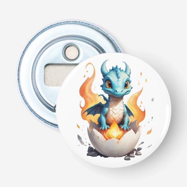 Knopf "Baby Dragon Fire Egg Fantasy" Flaschenöffner (Vorderseite)