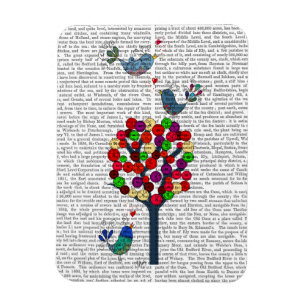 Knopf-Baum und Vögel blau Magnet