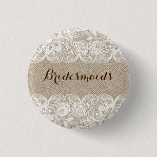 Knopf Beige Linen & White Lace Bridesmaier Button