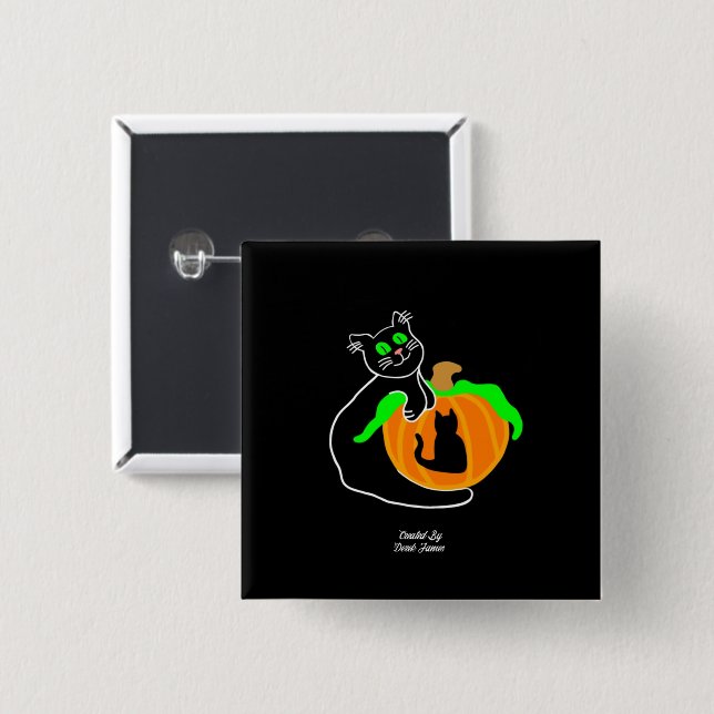 Knopf "Black Cat Pumpkin Square" Button (Vorne & Hinten)