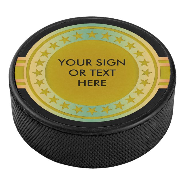 Knopf/Fahne - Sterngold gefärbt + IHR Eishockey Puck (3/4)