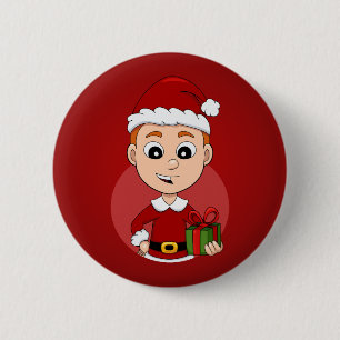 Knopf für den Cartoon eines Weihnachtsjungen Button