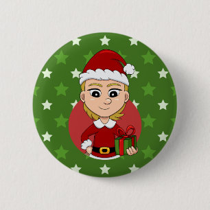Knopf für den Cartoon von Weihnachtsmädchen Button
