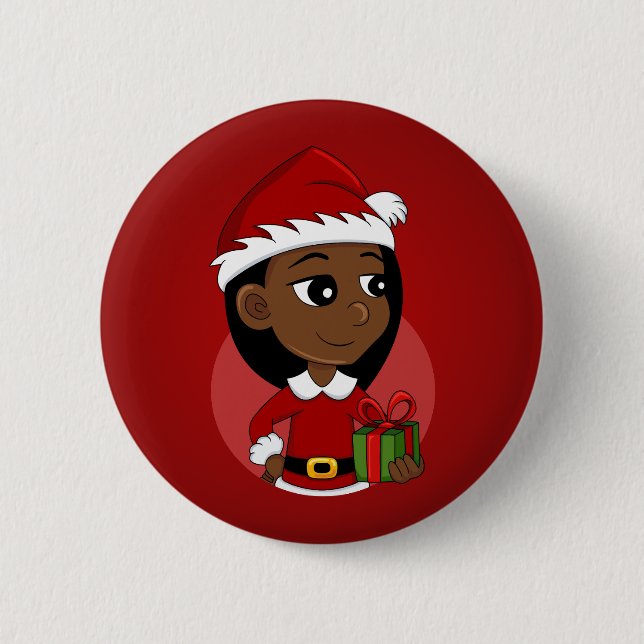 Knopf für den Cartoon von Weihnachtsmädchen Button (Vorderseite)