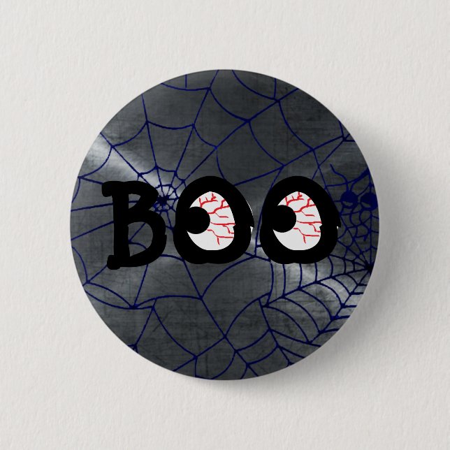 Knopf Graue und schwarze Halloween Boo Eyeballs Button (Vorderseite)