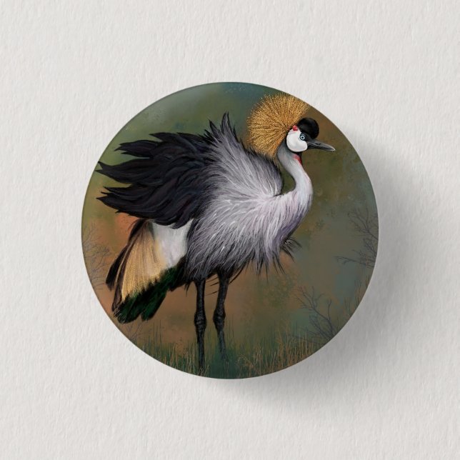 Knopf "Grauer Krane Bird" - Gemälde Button (Vorderseite)