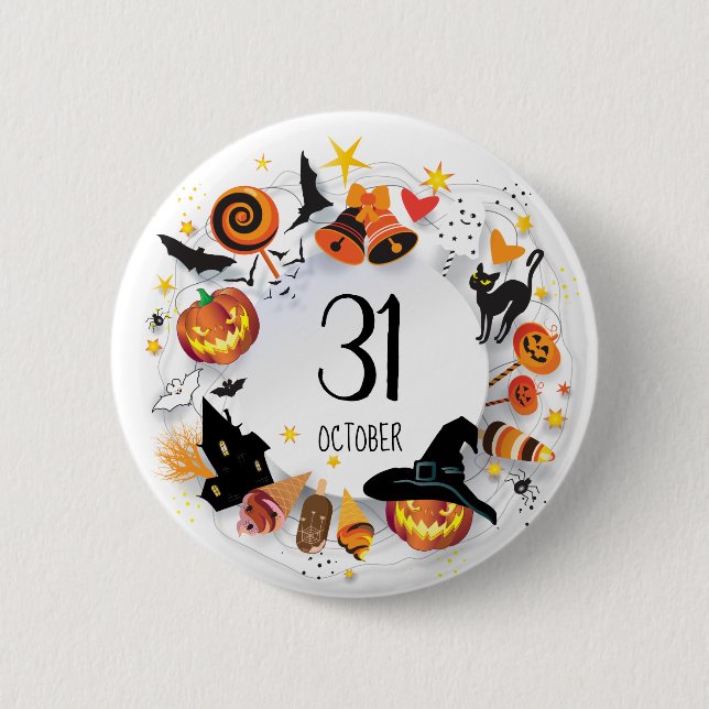 KNOPF Halloweens am 31. Oktober - "Leckerei oder Button (Vorderseite)