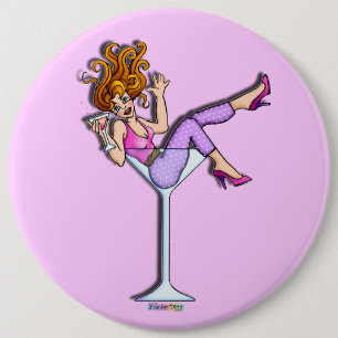 Knopf - Mädchen in einem Martini-Glas, Lil Rot Button