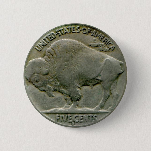 Knopf mit 1936 US-"Büffel" Nickel-Schwänzen Button (Vorderseite)