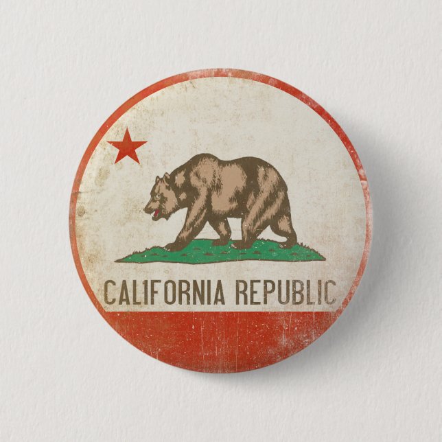 Knopf mit beunruhigter Kalifornien-Republik-Flagge Button (Vorderseite)