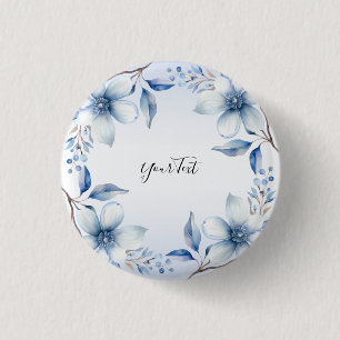 Knopf mit botanischen blauen Blumen Button
