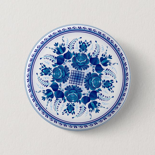 Knopf mit dem Ornament im Stil von Gzhel Button (Vorderseite)