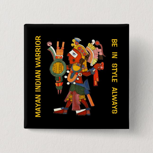 Knopf mit dem verzierten indischen Mayakrieger Button (Vorderseite)