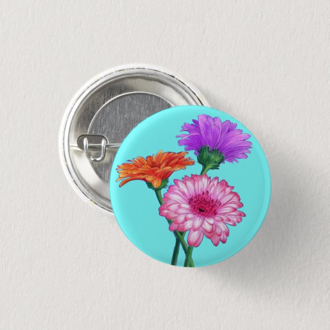 Knopf mit Gerbera-Margeriten Button (Vorne & Hinten)