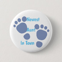 Knopf Neue Tante in Town Blue Baby Footprint