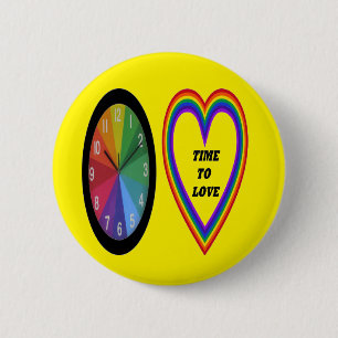 Knopf-Regenbogenuhr mit Herzzeit bis Liebe Button