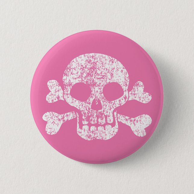 Knopf "Rosa abgenutzter Schädel und Querknochen" Button (Vorderseite)