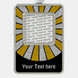 KNOPF-RUNDES STRAHLN-Goldsilber + Ihr Foto u. Text Rahmen-Ornament Silber