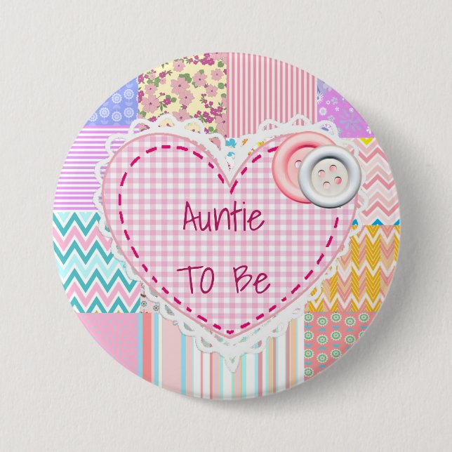 Knopf "Tante zum Quilten Herz-Baby-Dusche" Button (Vorderseite)