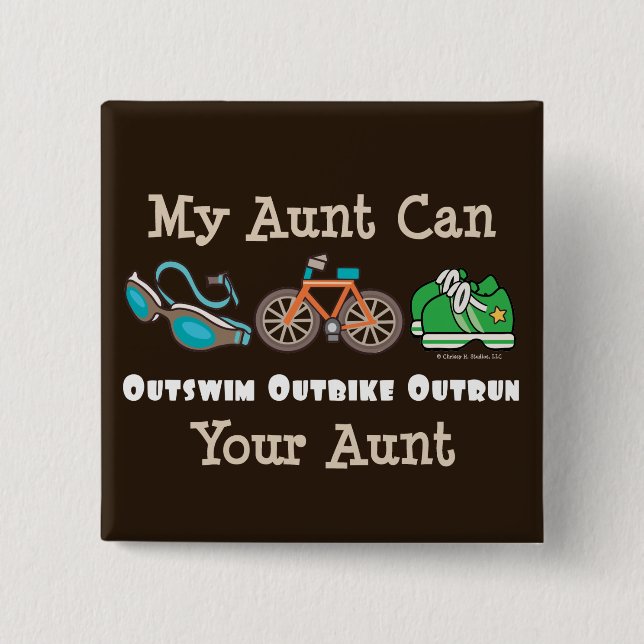 Knopf Tanten-Outswim Outbike Outrun Triathlon Button (Vorderseite)