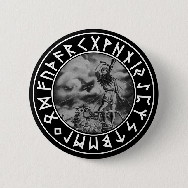 Knopf Thor-Runeschild auf Schwarzem Button (Vorderseite)