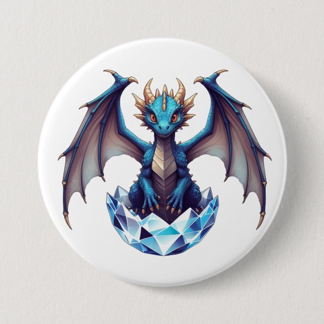 Knopfdrache schlüpft aus kristallinem Ei Button (Vorderseite)