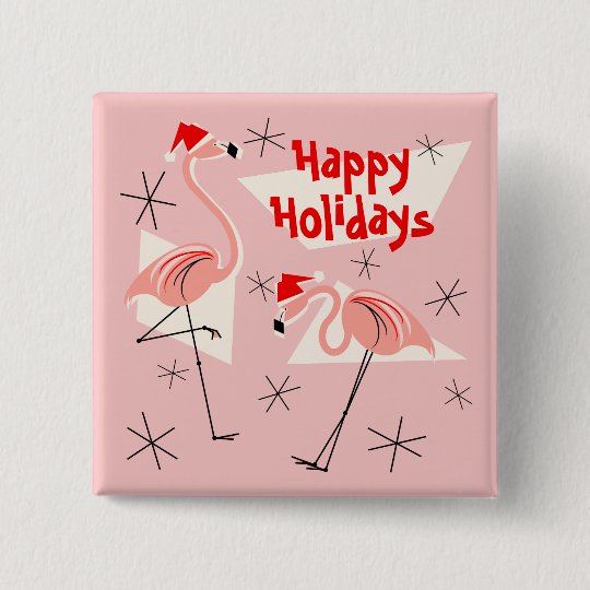 Knopfquadrat Flamingo-Sankt-Rosas frohe Feiertage Quadratischer Button 5,1 Cm