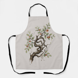 Knorriger Baum & Rote Früchte Aquarell Schürze