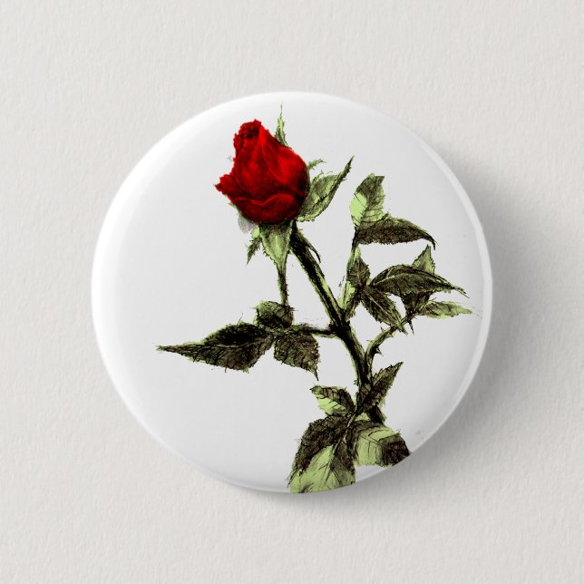 Knospe der Roten Rose angezeichnet Button (Vorderseite)