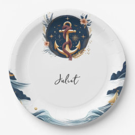 Knot Boat Ship Navy Blue Nautical Brautparty Pappteller