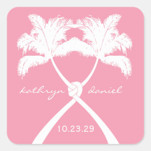Knot Palm Trees Beach Tropical Wedding Moderner Ch Quadratischer Aufkleber