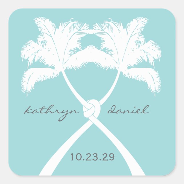Knot Palm Trees Beach Tropical Wedding Moderner Ch Quadratischer Aufkleber (Vorderseite)