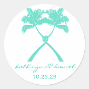 Knot Palm Trees Beach Tropical Wedding Moderner Ch Runder Aufkleber