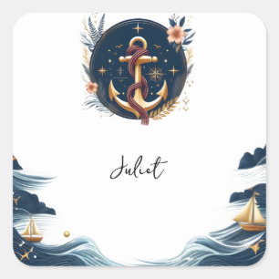 Knoten Boot Schiff Navy Blau Nautische Brautparty Quadratischer Aufkleber