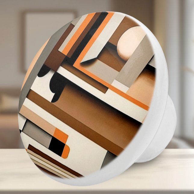 Knoten für geometrische Abstrakte Keramik Keramikknauf (Ceramic Knob - Mid Century Modern Geometric Pattern - Neutral Accent for Any Room)