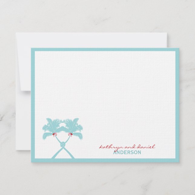 Knotted Palm Trees Hearts Tropical Beach Hochzeit Dankeskarte (Vorderseite)