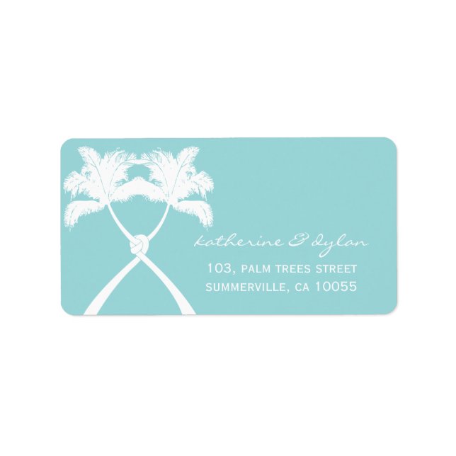 Knotted Palm Trees Tropical Beach Hochzeit Adressaufkleber (Vorne)
