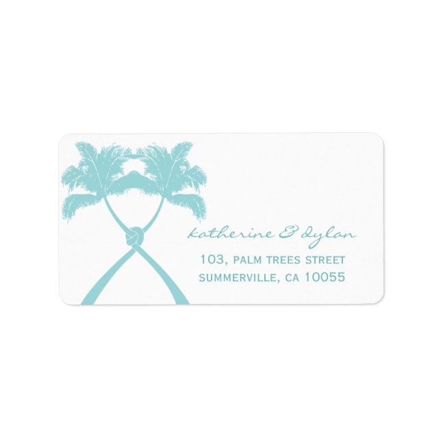 Knotted Palm Trees Tropical Beach Hochzeit Adressaufkleber (Vorne)