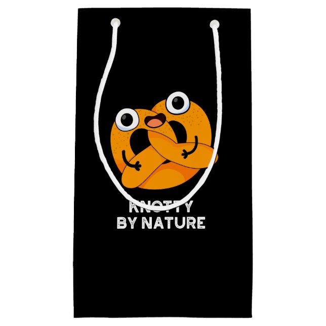 Knotty by Nature Funny Pretzel Pun Dark BG Kleine Geschenktüte (Vorderseite)