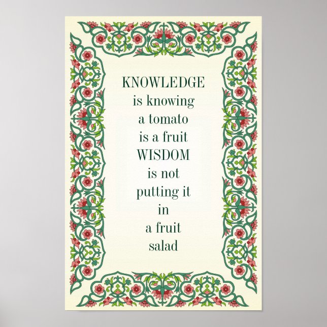 KNOWLEDGE is knowing a tomato is a fruit WISDOM is Poster (Vorne)