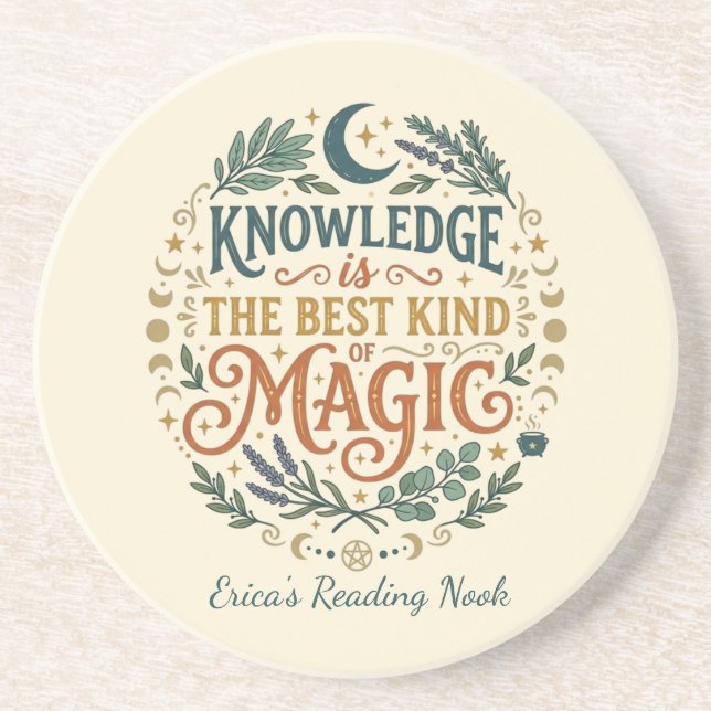 Knowledge is Magic Book Witch Botanical Moon Getränkeuntersetzer (Vorne)