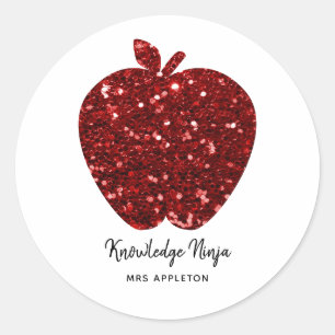Knowledge Ninja Imitate Glitzer Red Apple Lehrer Runder Aufkleber