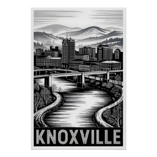 Knoxville Tennessee Skyline Schwarz Weiß Holzschni Poster