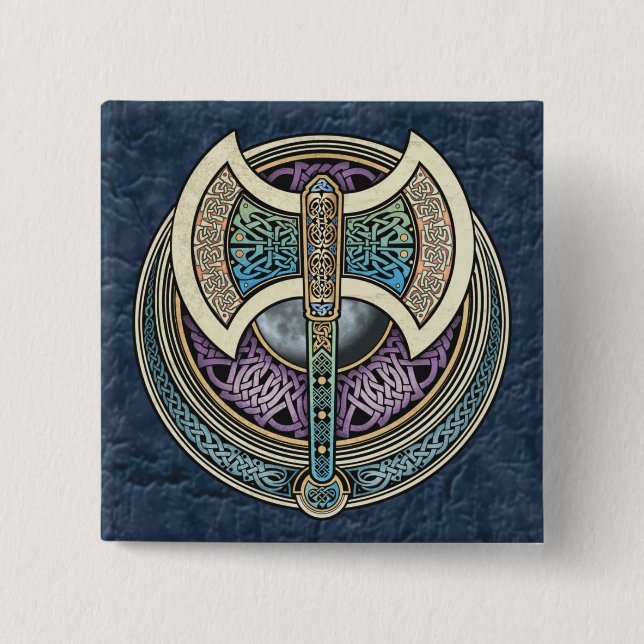 Knüpfarbeit Labrys quadratischer Knopf Button (Vorderseite)