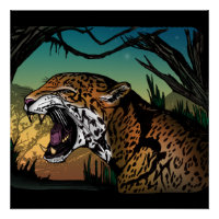 Knurrende Jaguar-Dschungel-Wandkunst – Wilde Katze