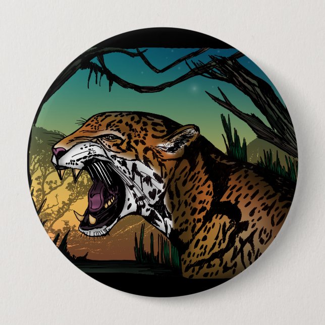 Knurrender Jaguar-Dschungel-Ästhetik – Wilde Tierw Button (Vorderseite)