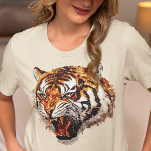 Knurrendes Tigerporträt Faux-Pailletten-Look T-Shirt