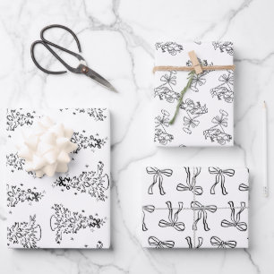 knusprige, schwarz-weiße, trendige Handschrift Geschenkpapier Set