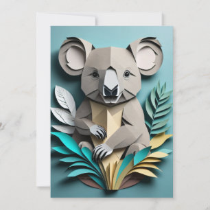 Koala 3D Paper Art Design T - Shirt Einladung