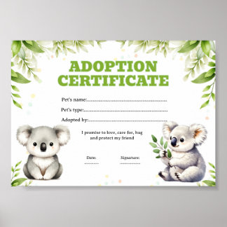 Koala Adoptieren Sie ein Haustier Färbungszertifik Poster